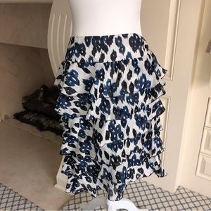 Worth Collection Blue, Black, and White Ikat Ruffled Skirt Size 8